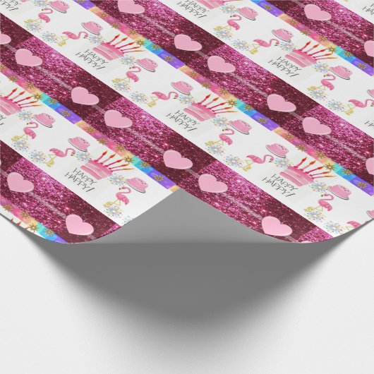 Happy Birthday Geschenk Wrapping Papier Flamingo Geschenkpapier (Ecke)