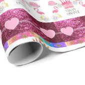 Happy Birthday Geschenk Wrapping Papier Flamingo Geschenkpapier (Rolleneckpunkt)