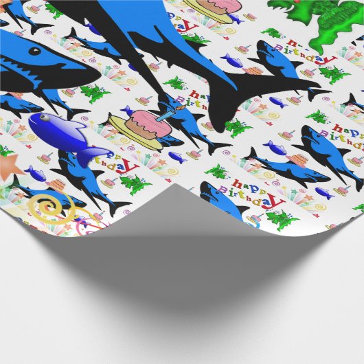 Happy Birthday Geschenk Wrapping Papier Hai Geschenkpapier (Ecke)