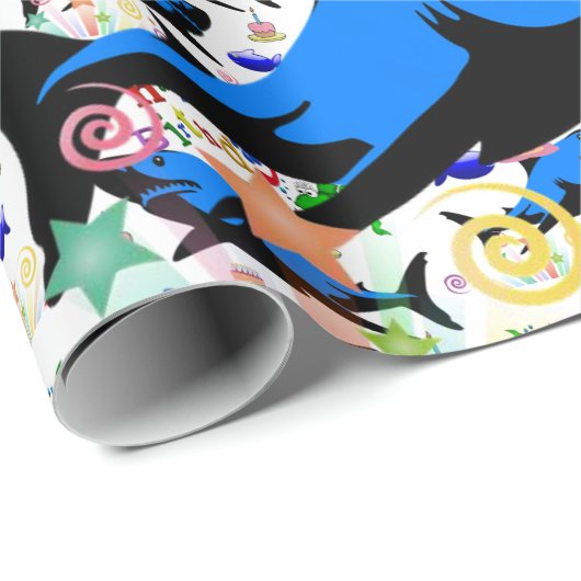 Happy Birthday Geschenk Wrapping Papier Hai Geschenkpapier (Rolleneckpunkt)