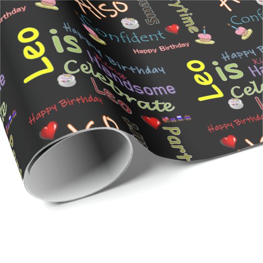 Happy Birthday Geschenk Wrapping Papier Leo Geschenkpapier (Rolleneckpunkt)