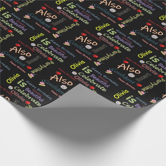 Happy Birthday Geschenk Wrapping Papier Olivia Geschenkpapier (Ecke)