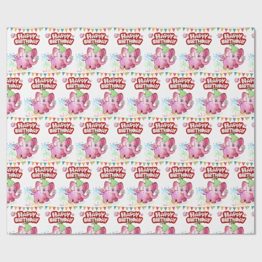 Happy Birthday Geschenk Wrapping Papier Pink Pig Geschenkpapier (Flach)