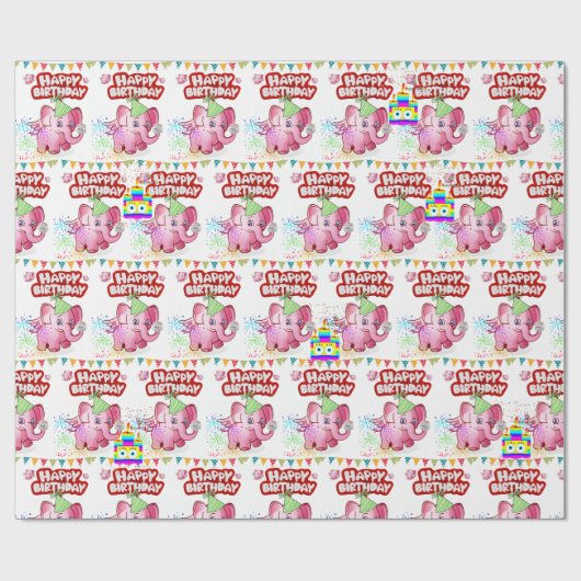 Happy Birthday Geschenk Wrapping Papier Pink Pig Geschenkpapier (Flach)