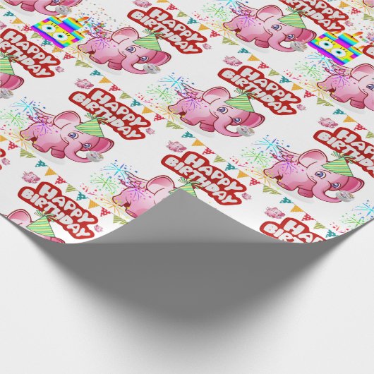Happy Birthday Geschenk Wrapping Papier Pink Pig Geschenkpapier (Ecke)