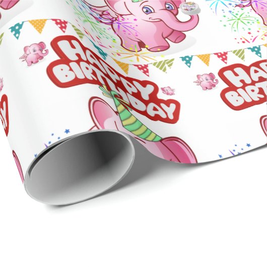 Happy Birthday Geschenk Wrapping Papier Pink Pig Geschenkpapier (Rolleneckpunkt)
