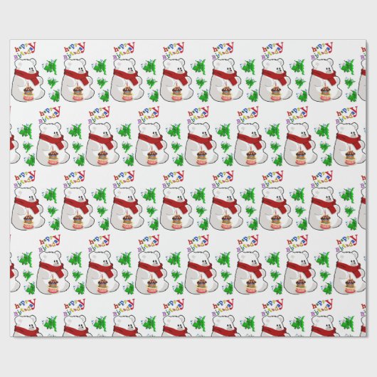 Happy Birthday Geschenk Wrapping Papier Polar Bär Geschenkpapier (Flach)