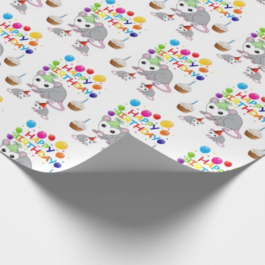 Happy Birthday Geschenk Wrapping Papier Possum Geschenkpapier (Ecke)
