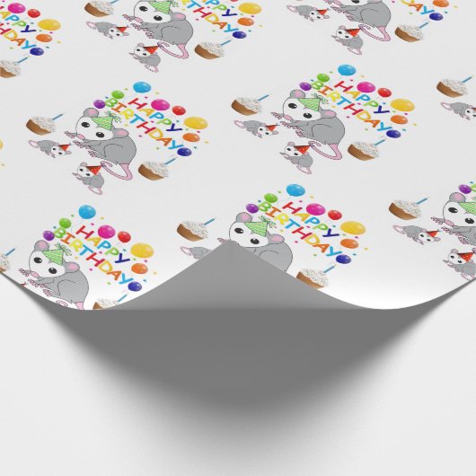 Happy Birthday Geschenk Wrapping Papier Possum Geschenkpapier (Ecke)