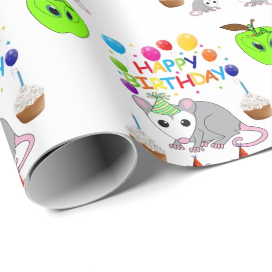 Happy Birthday Geschenk Wrapping Papier Possum Wür Geschenkpapier (Rolleneckpunkt)