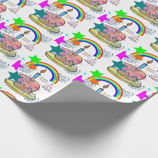 Happy Birthday Geschenk Wrapping Papier Regenbogen Geschenkpapier (Ecke)