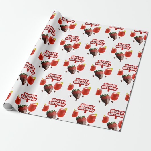 Happy Birthday Geschenk Wrapping Papier Strawberry Geschenkpapier (Ungerollt)