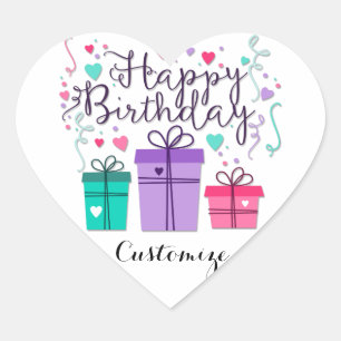 Happy Birthday Geschenkboxen auf White Customize Herz-Aufkleber