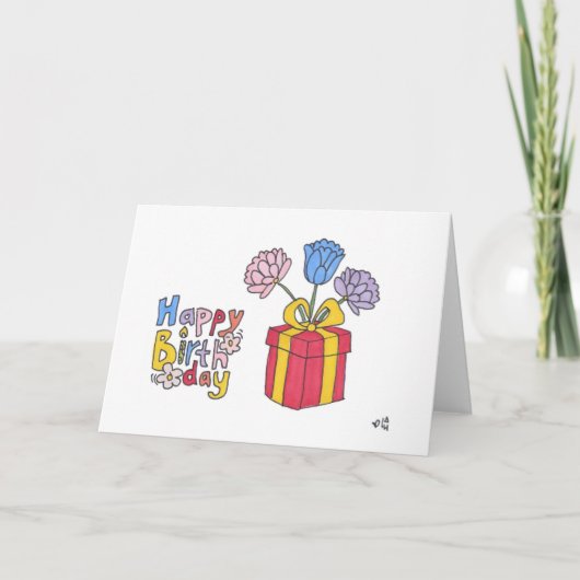 Happy Birthday Geschenkboxen mit Blume Card Dankeskarte (Vorderseite)