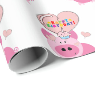 Happy Birthday Geschenkpapier Pink Pig