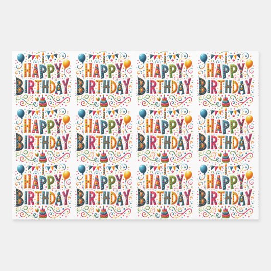 Happy Birthday Geschenkpapier Set (Vorderseite)