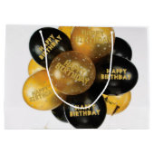 Happy Birthday Geschenktasche Black Gold Balloons Große Geschenktüte (Rückseite)