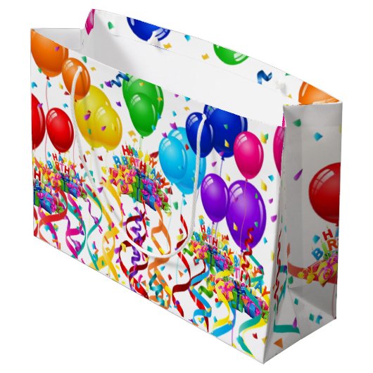 Happy Birthday Geschenktasche Confetti Balloons Große Geschenktüte (Rückseite Schrägansicht)