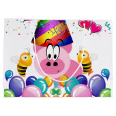 Happy Birthday Geschenktasche Pink Pig Bumblebee Große Geschenktüte (Rückseite)
