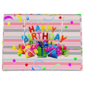 Happy Birthday Geschenktasche Streifen Große Geschenktüte (Vorderseite)