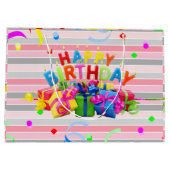 Happy Birthday Geschenktasche Streifen Große Geschenktüte (Rückseite)