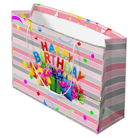 Happy Birthday Geschenktasche Streifen Große Geschenktüte (Rückseite Schrägansicht)