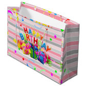 Happy Birthday Geschenktasche Streifen Große Geschenktüte (Vorderseite Schrägansicht)