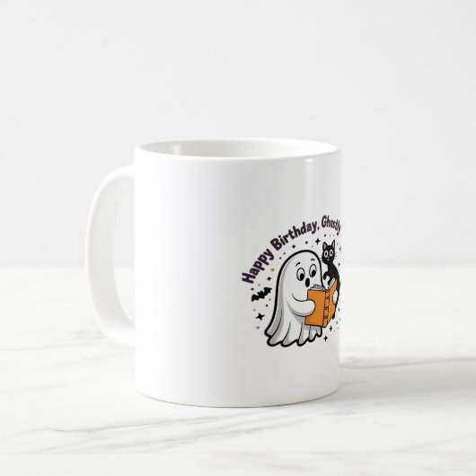 Happy Birthday Ghost Cat PNG - Spooky Niedlich Cla Kaffeetasse (Vorderseite Links)