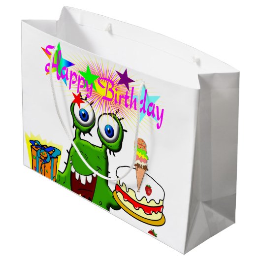 Happy Birthday Gift Bag Monster Große Geschenktüte (Rückseite Schrägansicht)