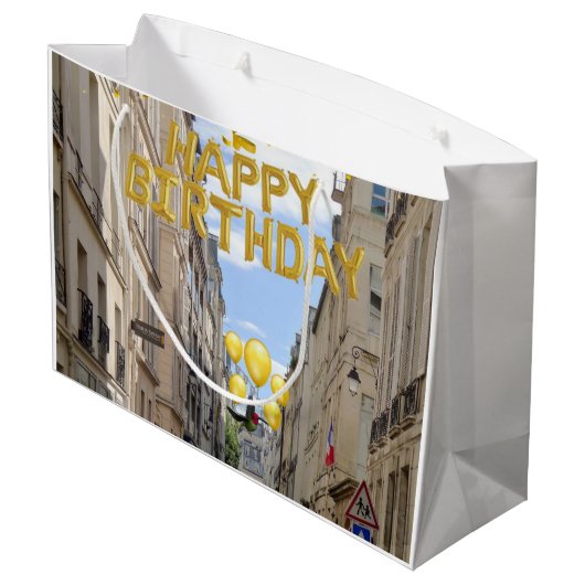 Happy Birthday Gift Bag Paris Frankreich Große Geschenktüte (Rückseite Schrägansicht)