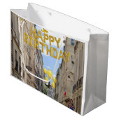 Happy Birthday Gift Bag Paris Frankreich Große Geschenktüte (Vorderseite Schrägansicht)