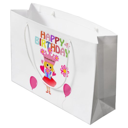 Happy Birthday Gift Bag Princess Große Geschenktüte (Rückseite Schrägansicht)
