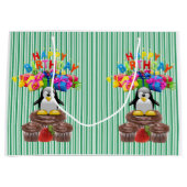 Happy Birthday Gift Bag Stripe Penguin Große Geschenktüte (Vorderseite)