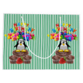 Happy Birthday Gift Bag Stripe Penguin Große Geschenktüte (Rückseite)