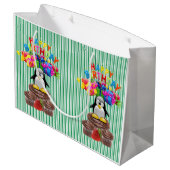 Happy Birthday Gift Bag Stripe Penguin Große Geschenktüte (Rückseite Schrägansicht)