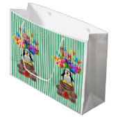 Happy Birthday Gift Bag Stripe Penguin Große Geschenktüte (Vorderseite Schrägansicht)