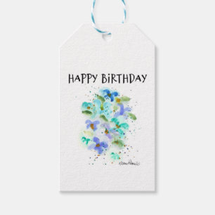 Happy Birthday Gift Tag, Blue Blumen Art Geschenkanhänger