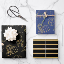 Happy Birthday Gifts Gold Black Blue Geschenkpapier Set