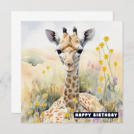 Happy Birthday Giraffe Flat Card (Vorne/Hinten)