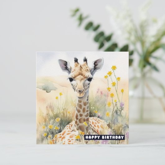 Happy Birthday Giraffe Flat Card (Stehend Vorderseite)