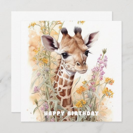 Happy Birthday Giraffe Flat Card (Vorne/Hinten)