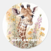 Happy Birthday Giraffe Runder Aufkleber (Vorderseite)