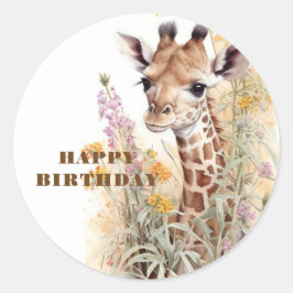 Happy Birthday Giraffe Runder Aufkleber