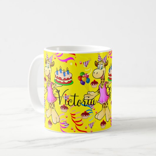 Happy Birthday Giraffe Yellow Tasse (Vorderseite Links)