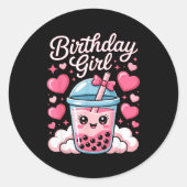 Happy Birthday Girl Cute Nk Bow Bubble Boba Tea An Runder Aufkleber (Vorderseite)