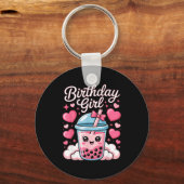 Happy Birthday Girl Cute Nk Bow Bubble Boba Tea An Schlüsselanhänger (Vorderseite)