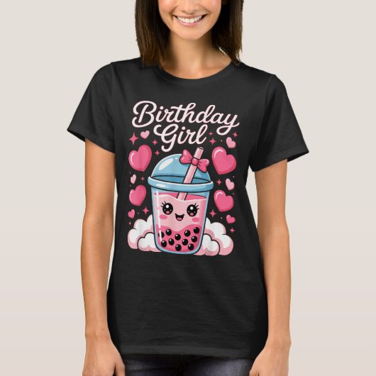 Happy Birthday Girl Cute Nk Bow Bubble Boba Tea An T-Shirt (Vorderseite)