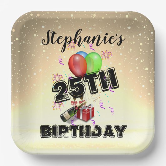 Happy Birthday Girl Gold and Balloons Paper Teller (Vorderseite)