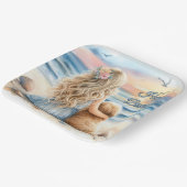 Happy Birthday Girl mit Welpe am Strand Pappteller (Gewinkelt)