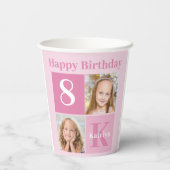 Happy Birthday Girl Niedlich Custom Foto Pink Part Pappbecher (Rückseite)